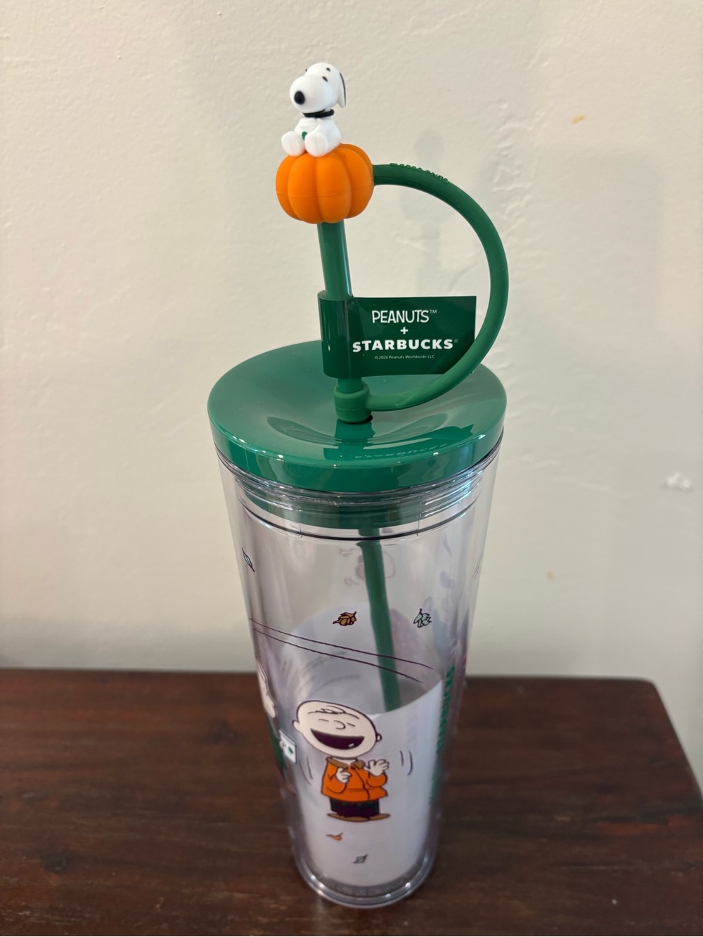 Starbucks X Peanuts Plastic Tumbler with Orange Pumpkin Ghost Straw Topper